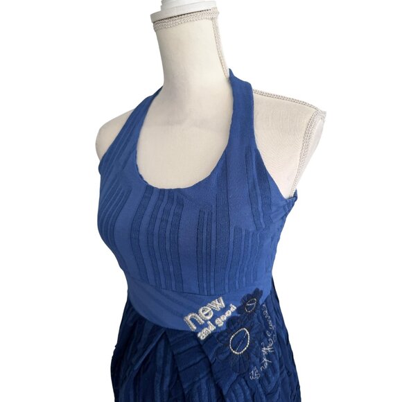 DESIGUAL Blue Colorblock Halter Dress Size Medium - Picture 3 of 10